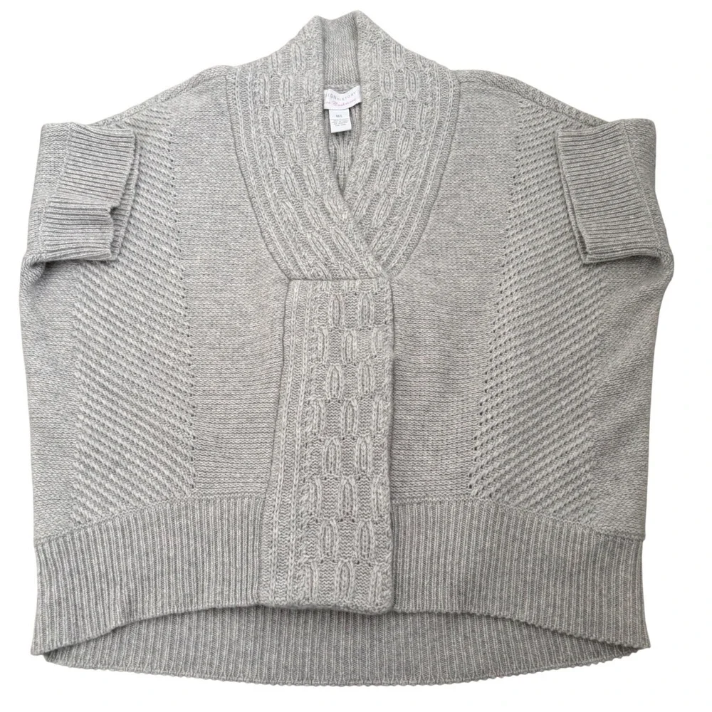 Design History Pure Cashmere Gray Cable Knit Oversized Wrap V-Neck Sweater ML